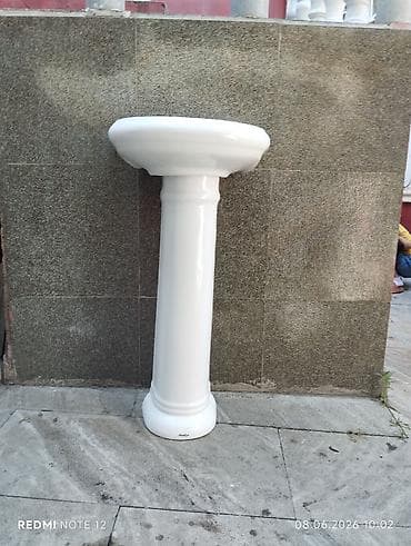 divar panel: Piyedestallı seramik lavabo - Klassik dizaynlı, ağ rəngli birgə — 2