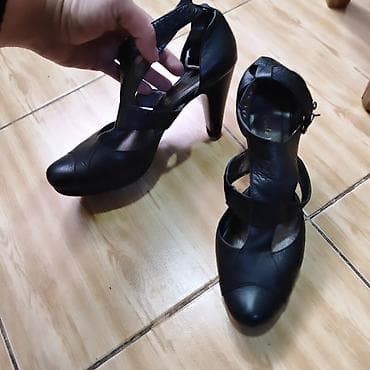 hündür daban ayaqqabı: Qadın yüksək dabanlı ayaqqabı - Rəng: qara - Material: yumşaq dəri — 1