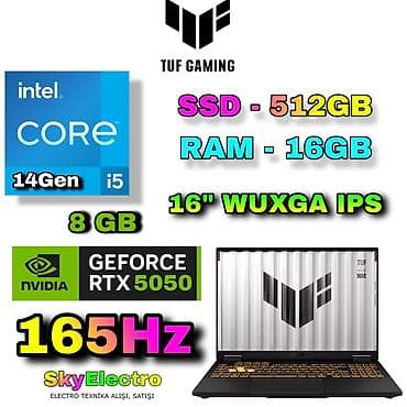 rtx 5050: Yeni ASUS TUF Gaming, 16 ", Intel Core i5, 512 GB, Ünvandan götürmə, Ödənişli çatdırılma, Rayonlara çatdırılma — 1