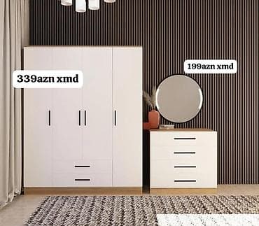 Müasir dizaynlı yataq otağı mebel dəsti - 4 qapılı qarderob: ağ