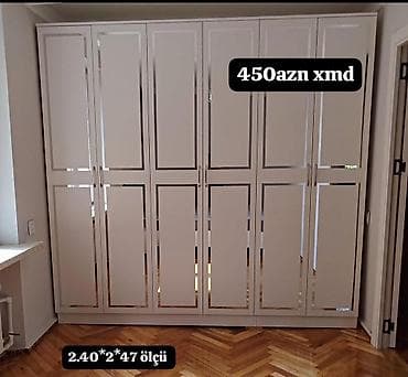 Ağ rəngdə çoxbölməli paltar şkafı - Ölçü: 2.40 × 2 × 47 (m/sm olaraq