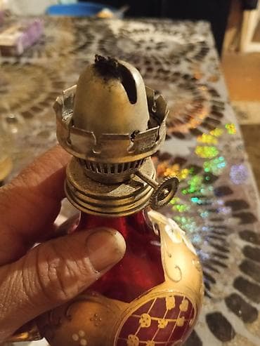 antik samovar: Qədimi üslubda şüşə kerosin lampası - Material: qalın qırmızı (ruby) — 3