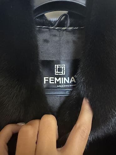 ev geyimler: Brend: FEMINA Norka Qadın üçün qara rəngli kürk manto. - Kəsim: dizdən — 4