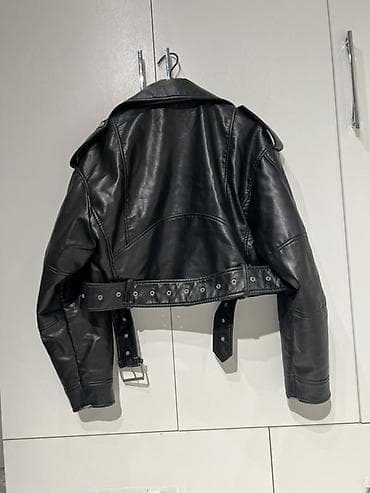 qara jaket: ZARA Vintage qara dəri görünümlü biker üslubunda qısa gödəkcə. 189 — 2
