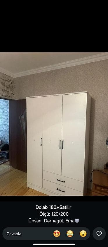 Dolab – 180₼ satılır
Ölçü: 120 × 200 sm
Ünvan: Dərnəgül. Ema🩶 — 2