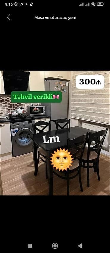 mebel stul: Qonaq otağı üçün, Yeni, Dördbucaq masa, 4 stul — 1