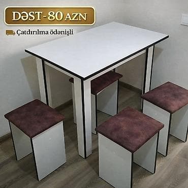 Mətbəx masa və taburet dəsti - Dəst tərkibi: 1 ədəd düzbucaqlı masa +