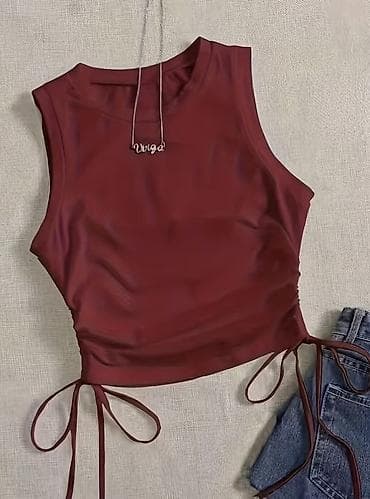 ətir topdan: Bordo rəngdə qadın qolsuz top - Model: Yanlardan iplə büzgülü — 1