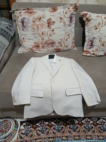 детская рубашка под запонки: Uşaq üçün klassik dəst – krem/ivori rəngdə nazik zolaqlı (pinstripe) — 2