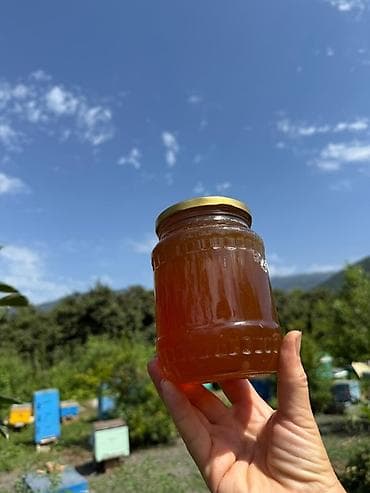 bal mumu: Təpəyi bığlı şüşə qabda təbii arı balı - Məhsul növü: Çiçək balı - — 1