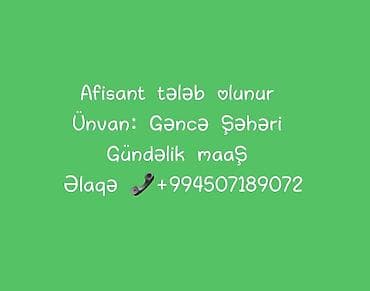 smm işi: Ofisiant tələb olunur, Restoran, Gündəlik ödəniş — 1