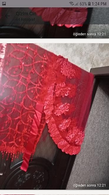 hicab geyimi: TEZEDR XINA DEST-İ Qırmızı zərif örtü dəsti – gelin/nişan üçün - — 1