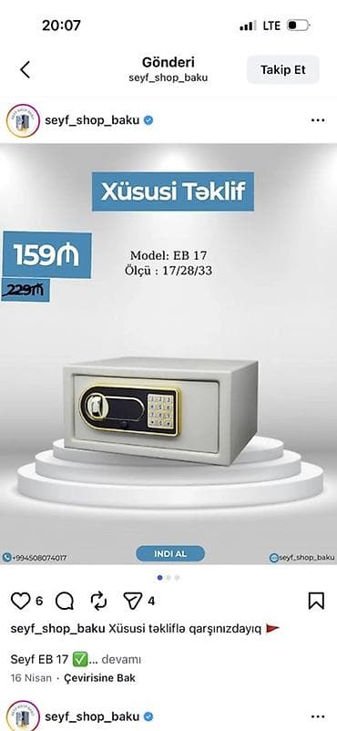 pul seyfleri: Seyf EB 17 – Xüsusi Təklif - Model: EB 17 - Ölçü: 17/28/33 — 1