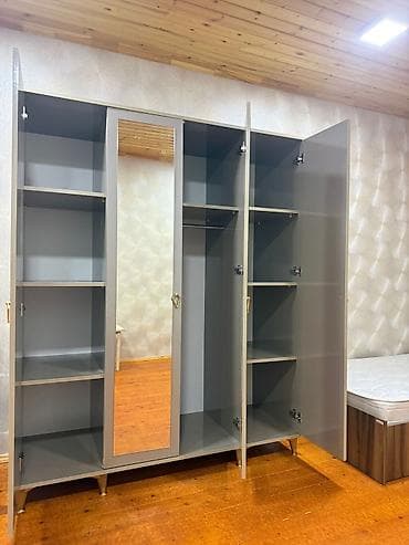 Дом и сад: Новый, 4 двери, С зеркалом, Серый, Другой материал, Распашной, Прямой шкаф — 2