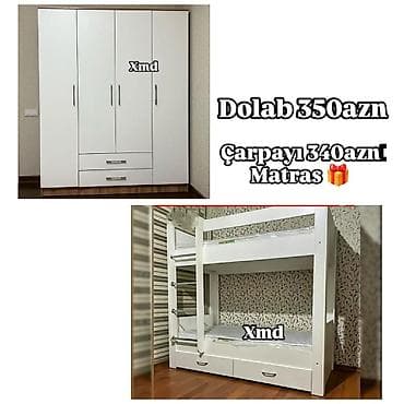 Oğlan və qız üçün, Yeni, 2 təknəfərlik çarpayı, Dolab