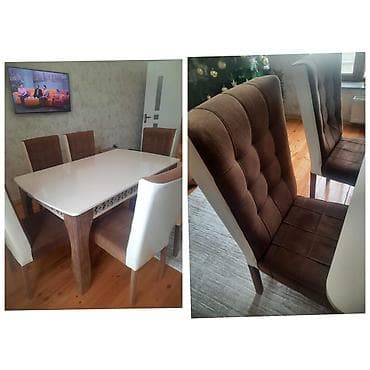 Столы: Для гостиной, Б/у, Квадратный стол, 6 стульев — 1