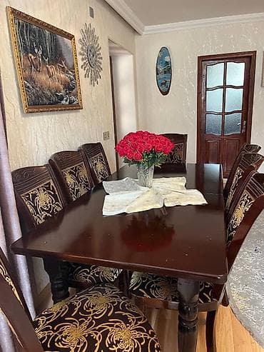 dekorativ ağaclar: Yemək otağı üçün klassik stol-stul dəsti - Dəst: 1 ədəd iri yemək — 3