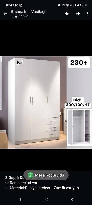*3 Qapılı Dolab 230AZN💥* ✔️Rəng seçimi var ✔️Material:Rusiya