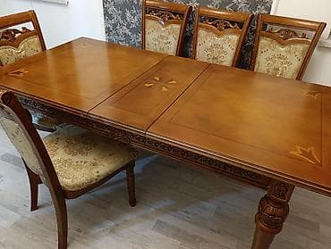 Klassik üslubda qonaq otağı üçün yemək masası və stul dəsti.Stol ve 6