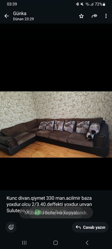 sultan toyuqu: Künc divan, Açılmayan, Bazasız, Parça, Çatdırılma yoxdur — 1