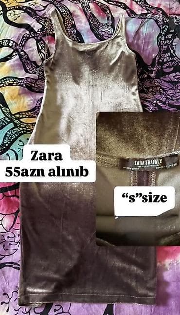 qizil sat: ZARA Trafaluc qadın paltarı - Model: qolsuz, bədənə oturan, düz kəsim — 1