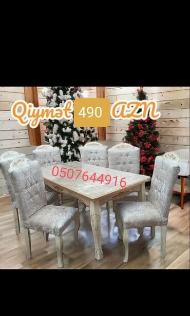 metbex stol stulları qiymetleri: Qonaq otağı üçün, Yeni, Açılmayan, Dördbucaq masa, 6 stul — 3