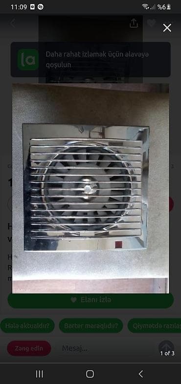 Hamam otağı üçün hava çəkən ventilyator yaxşı vəziyyətdə satılır