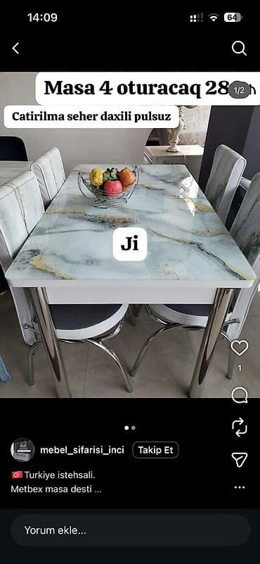 örtü: Mətbəx üçün, Açılmayan, Dördbucaq masa, 4 stul — 1