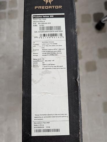 rtx 2070: Acer Predator Helios 300 (PH317-54) oyun noutbuku Əsas xüsusiyyətlər — 7