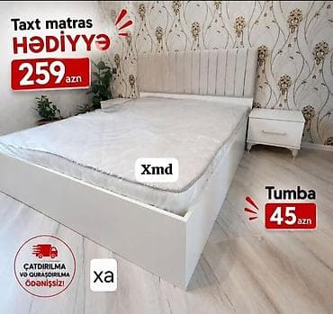 flex glue lepak: Məhsul: Yataq otağı dəsti – taxt və tumbalar - Taxt: Yumşaq başlıqla — 1