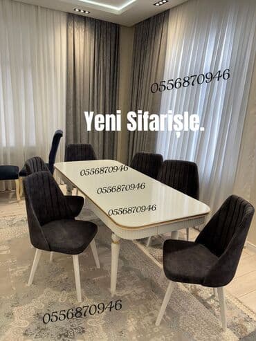 Ev üçün mebel: Düz masa, Qonaq otağı üçün, 6 nəfər, Açılmayan, Azərbaycan, Zəmanətli — 7