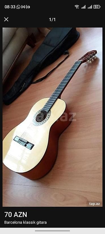 gitara klassik: Uzərində kapo qapadıcı, canta mizrab qabı, mizrablar verilir. Qiymet — 1