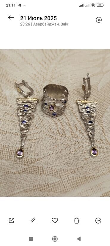 firuzə qaşlı uzuklər: Zərgərlik dəstləri və sırğalar kolleksiyası - Emal işləməli — 2