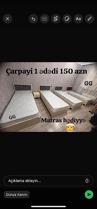 dosekceler: Təknəfərlik çarpayı, Matras ilə — 1