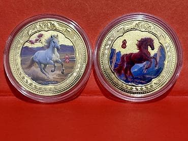 qedim pullar aliram: Mövzu: At təsvirli xatirə sikkələri – 2 ədəd dəst - Məhsul: Rəngli — 2