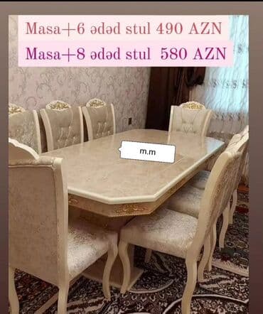 stol dəstləri: Qonaq otağı üçün, Yeni, Açılmayan, Dördbucaq masa, 6 stul — 3