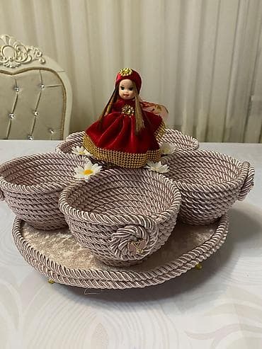 icmeli su catdirilma: Şık dekorativ servis dəsti - 1 ədəd yumru lövhə/tray – samt örtüklü — 3