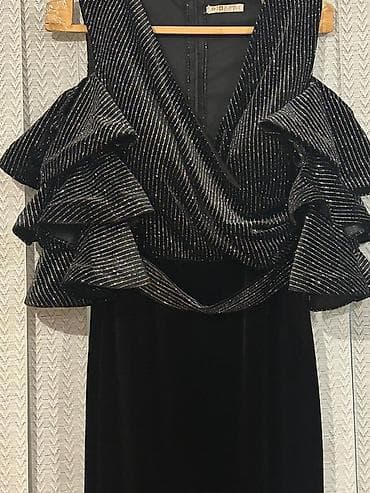 ucuz don: Qara məxmər axşam/gecə donu - Model: Uzun siluet, düz kəsim. - Parça — 1