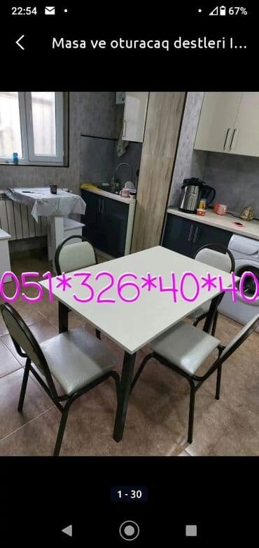 Masa və oturacaq dəstləri: Qonaq otağı üçün, Yeni, Açılan, Dördbucaq masa, 4 stul — 9