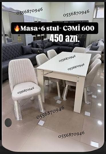 Qonaq otağı üçün, Yeni, Açılmayan, Dördbucaq masa, 6 stul