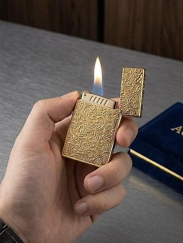 qizill: Qızılı rəngdə zərif cızma naxışlı metal qutu alışqan - Korpus: bərk — 1