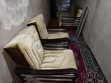 kresli: Klassik dəst: divan və 2 ədəd kreslo - Material: yumşaq məxməri/parça — 2