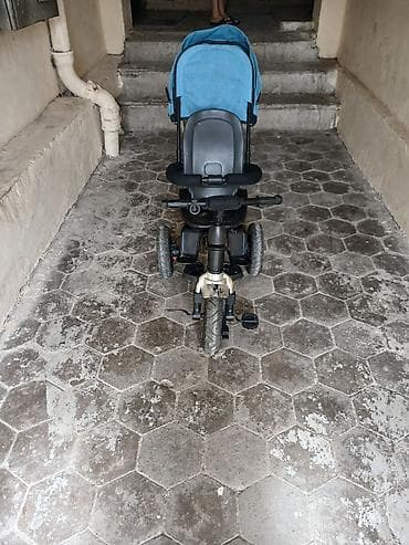 dağ velosipedi: Uşaq üçtəkərli velosiped/körpə arabası 2-si 1-də - Rəng: mavi (göy) — 2