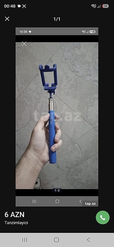 borofone be28 plus: Selfie çubuğu – mavi rəngdə, simli (3.5 mm audio jack) qoşulma ilə. - — 1