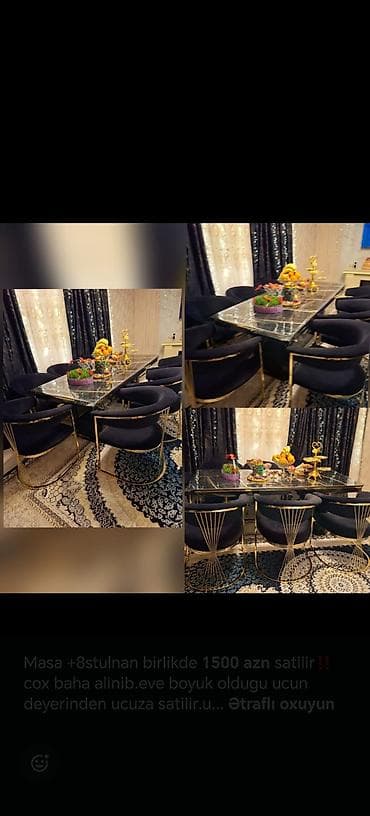 kreditle kunc divan: Masa +8stulnan birlikde *1500 azn* satilir‼️cox baha alinib.eve boyuk — 1
