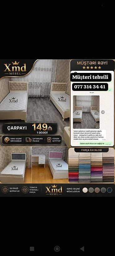taxt kravat islenmis: Xmd Mebel – Çarpayı - 1 ədəd çarpayı - Başlıq hissəsi kapitonajlı — 1