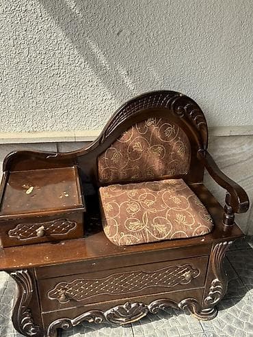 demir dolab: Klassik üslubda taxta giriş dəsti – oturacaqlı telefon/antre masası - — 1