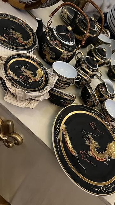 caska destleri: Çay dəsti, rəng - Qara, Farfor, 6 nəfərlik, Yaponiya — 3