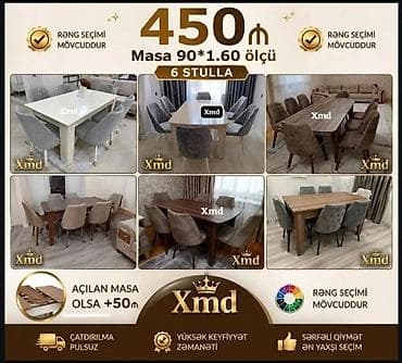 piknik stol stul: Yemək otağı dəsti – masa və 6 stul - Masa ölçüsü: 90×160 sm - Rəng — 1