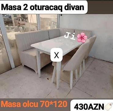 stul stol: Mətbəx/iaşə künc dəsti. Tərkibi: - 1 ədəd düzbucaqlı masa - 2 ədəd — 1